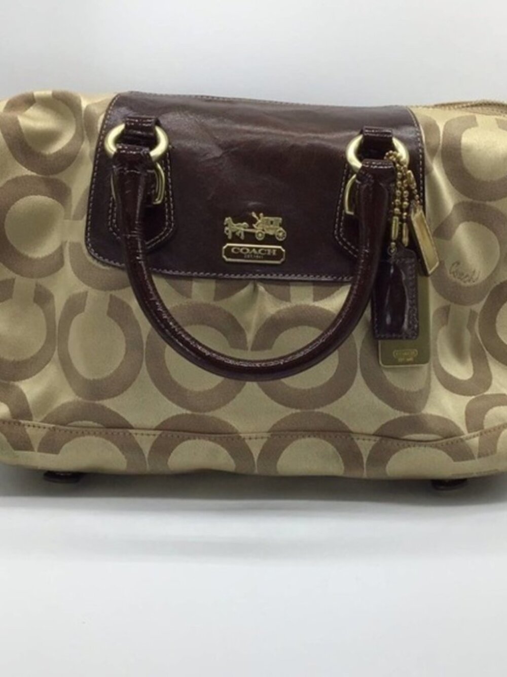 Coach Madison Sabrina Satchel Gold Signature Jacquard